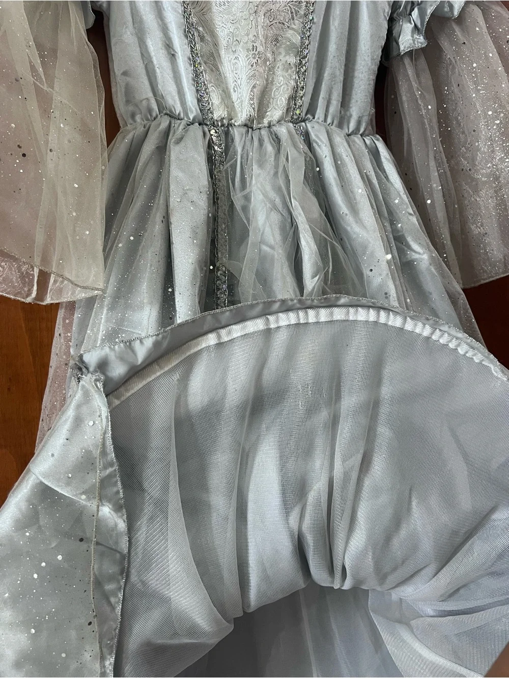 Silver Ice Princess Costume Dress Glitter Tulle Faux Fur Halloween BEAUTIFUL